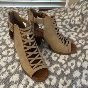 Soda Tan Heeled Sandals for Women